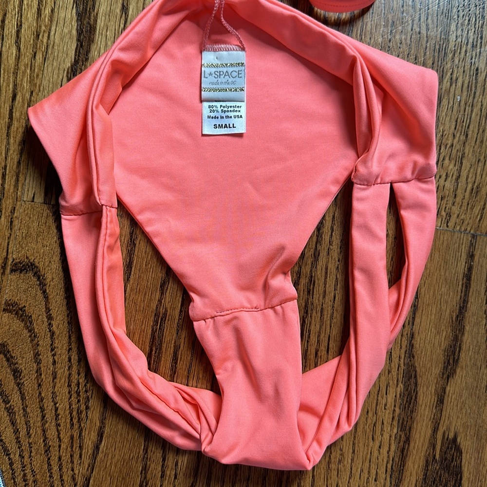 L Space Bright Orange Pink Coral Bikini Tie Top & Bottom S/M - Picture 8 of 11